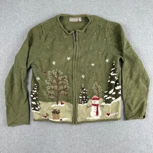 Croft & Barrow Petite Large Women's Cardigan Sweater Snowman Christmas Winter